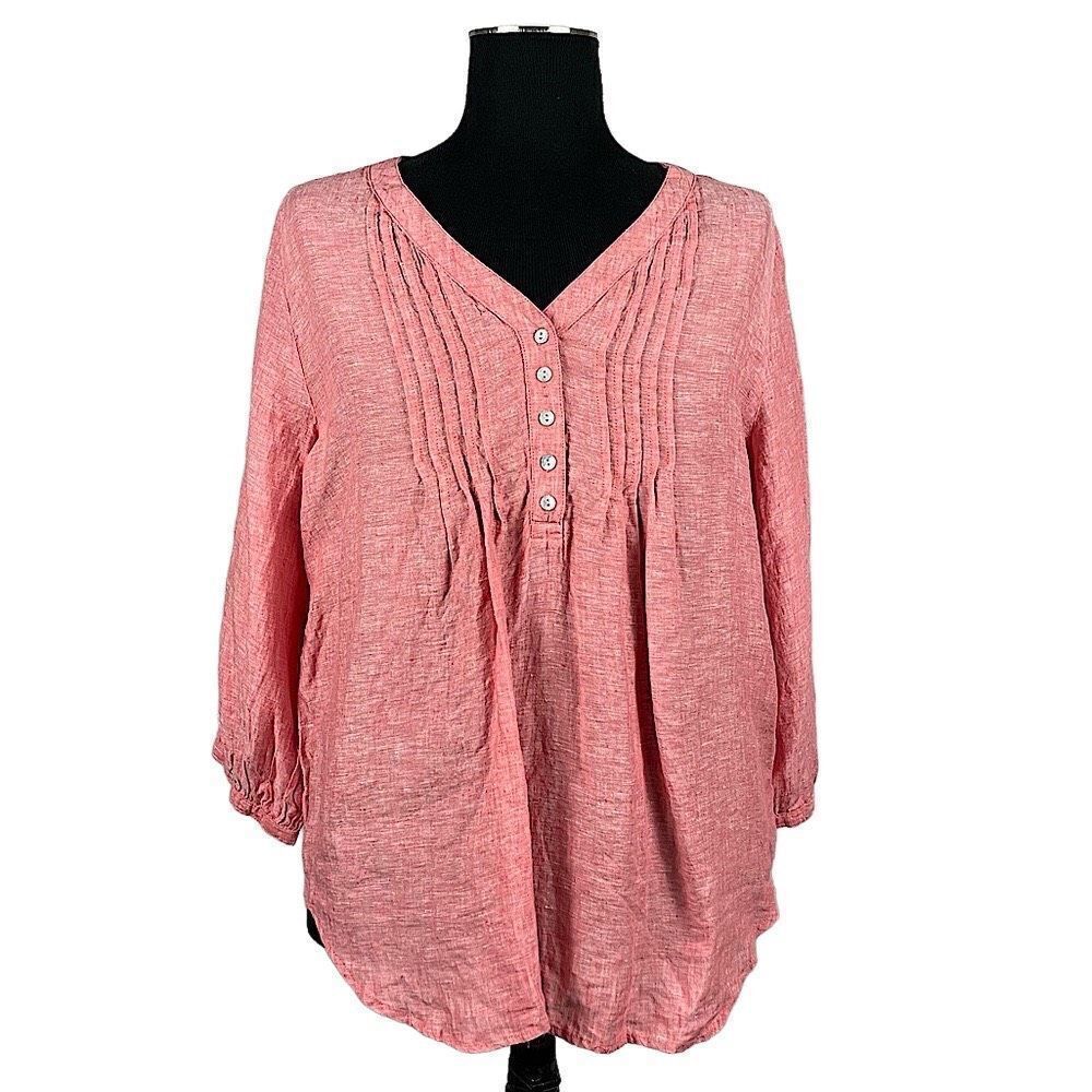 Sigrid Olsen NWT 100% Washable Linen Pleated Swing Blouse - Women’s 1X